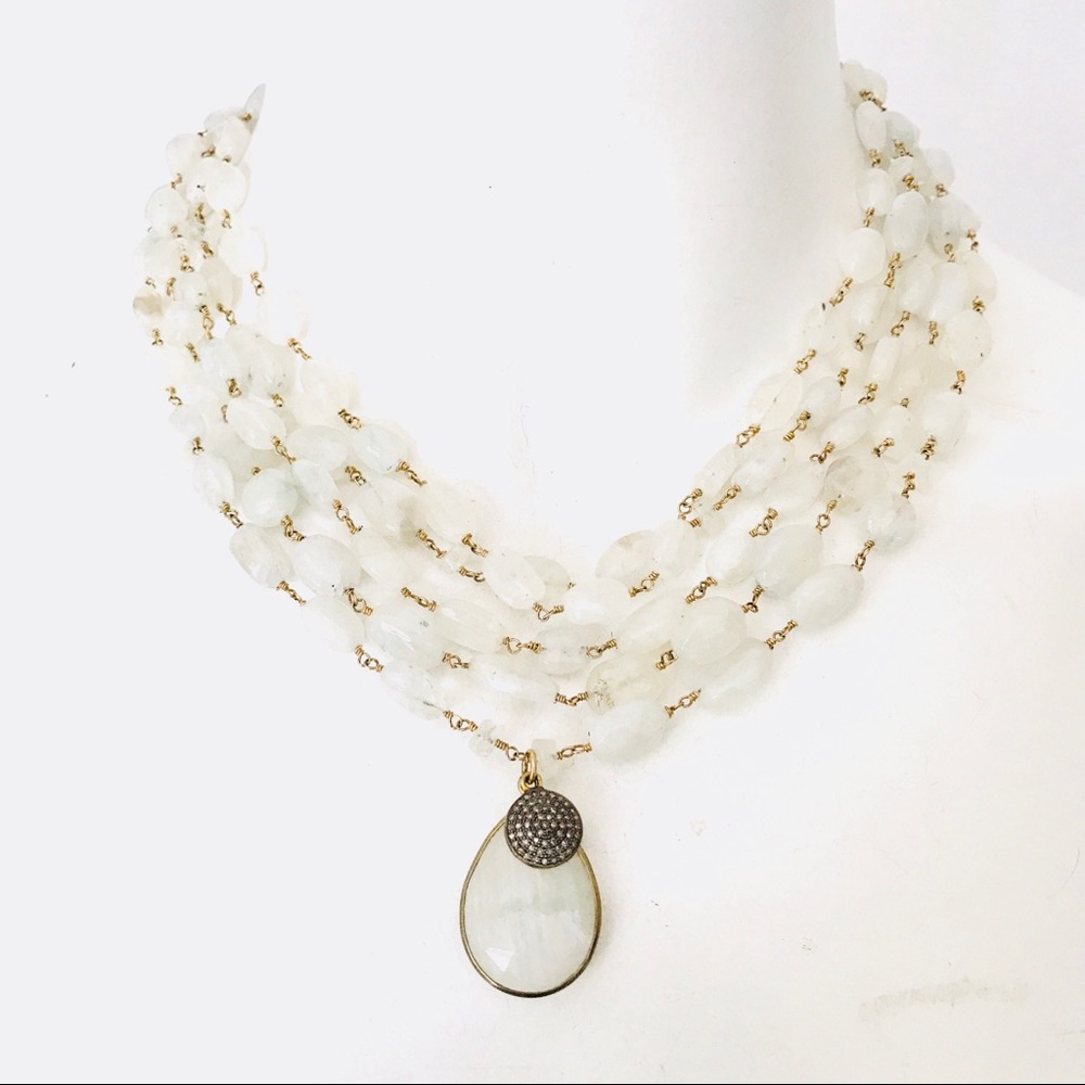 Moonstone Diamond Statement Necklace - image 1